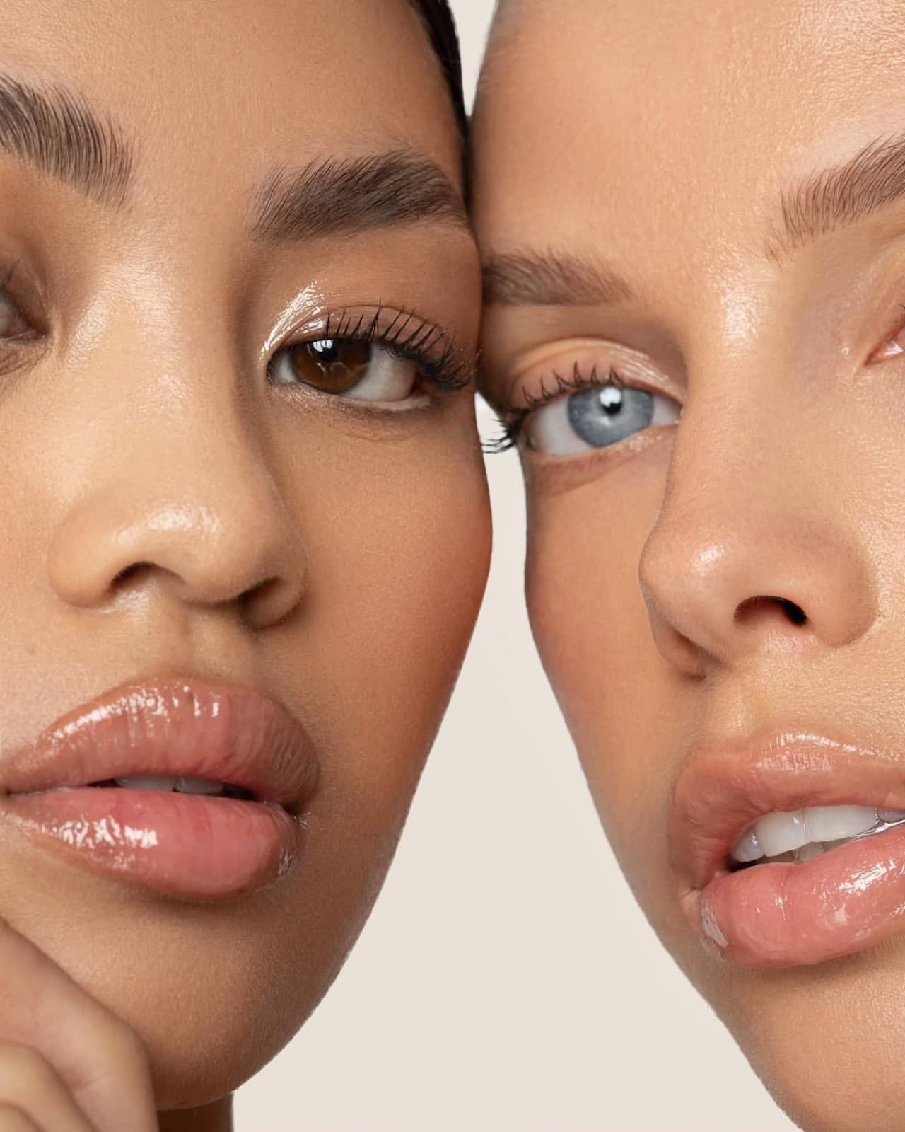 Two models with lashes, brows and glowing skin by Ella’s Beauty — the signature look